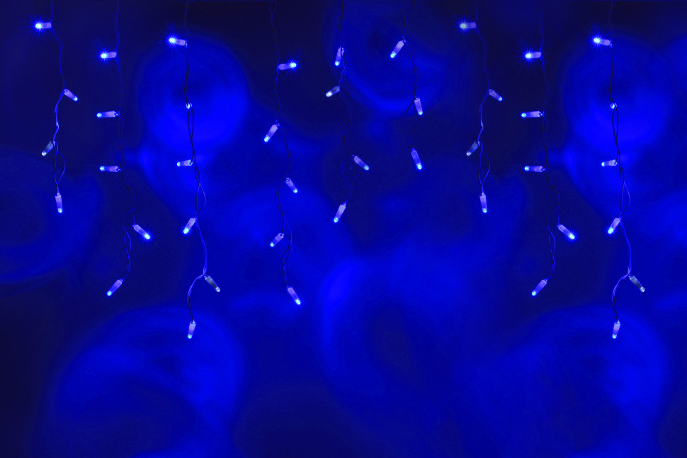 Светодиодная бахрома 108 синих LED ламп, 3*0.6 м., 220В, мерцание, белый провод ПВХ, Teamprof (TPF-i3*0.6F-CW/B)