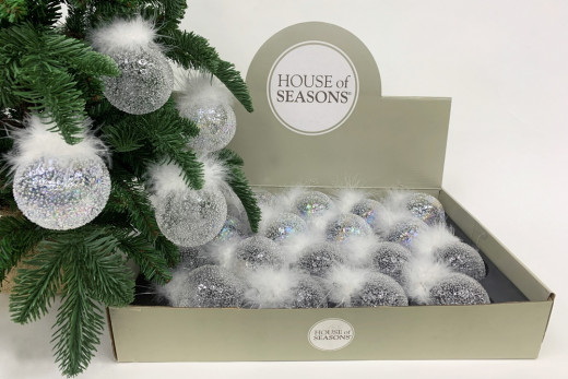 Набор стеклянных шаров Ледяной дождь 70 мм., 18 шт., белый, Christmas DeLuxe (86797) — 