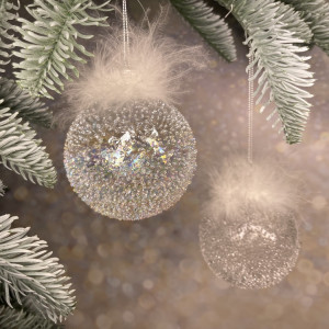 Набор стеклянных шаров Ледяной дождь 70 мм., 18 шт., белый, Christmas De Luxe (86797)