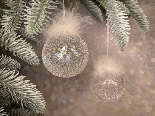 Набор стеклянных шаров Ледяной дождь 70 мм., 18 шт., белый, Christmas DeLuxe (86797) — 
