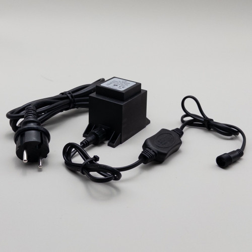  Трансформатор 30W с выпрямителем 24В., до 600 LED, провод черный Каучук, IP65, LTC (PTR30-3A) 