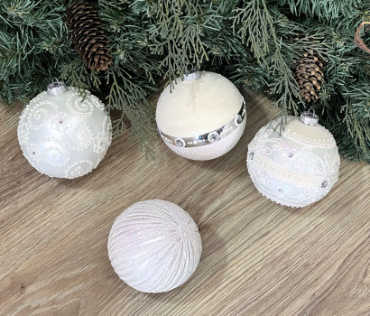 Набор стеклянных шаров Белая Коллекция, 4 шт., белый, Irena CO (91303)
