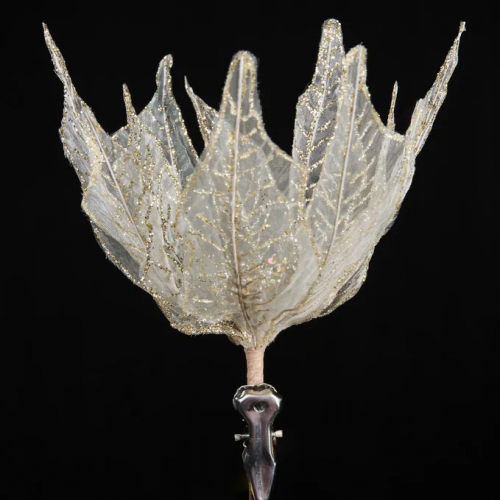 Декоративный цветок Пуансеттия 30 см., шампань с блестками, на клипсе, органза, Christmas DeLuxe (13567) в Санкт-Петербурге