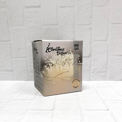 Гирлянда Капли 600 теплых макро ламп, 15 м., 8 режимов, серебряный провод, Christmas DeLuxe (87653)