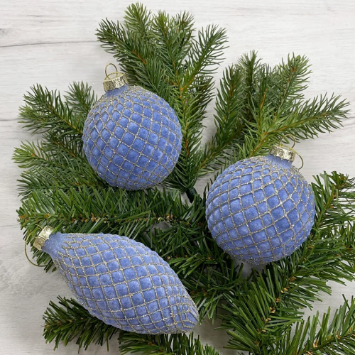 Набор стеклянных украшений Бархатный 12 шт., синий бархат, Christmas DeLuxe (87213)