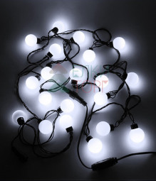 Светодиодная гирлянда шарики Fiesta, 5 м., 20 белых LED ламп 40 мм, 220V, черный ПВХ, Beauty Led (HB20-11-2W)