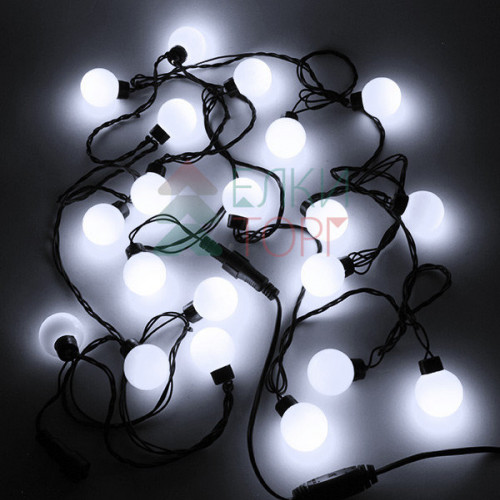 Светодиодная гирлянда шарики Fiesta, 5 м., 20 белых LED ламп 40 мм, 220V, черный ПВХ, Beauty Led (HB20-11-2W)