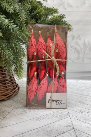 Набор винтажных сосулек  Саламандра 15 см., красный,  пластик, 12 шт., Christmas DeLuxe (89290)