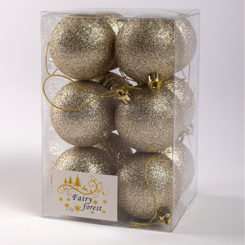 Набор пластиковых шаров Вероника 60 мм., шампань глиттер, 12 шт., ЕлкиТорг (150221) в Санкт-Петербурге