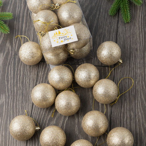 Набор пластиковых шаров Вероника 60 мм., шампань глиттер, 12 шт., ЕлкиТорг (150221) в Санкт-Петербурге