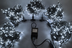 Комплект гирлянд на деревья 100 м., 5 лучей по 20 м, 24В, 1000 холодных белых LED ламп, черный провод, Teamprof (TPF-S5*20-B/W)