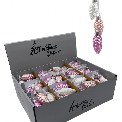 Набор стеклянных украшений Гроздь Шишек, 3 шт., 6 см., лилово-розовый, Christmas DeLuxe (89873) в Санкт-Петербурге