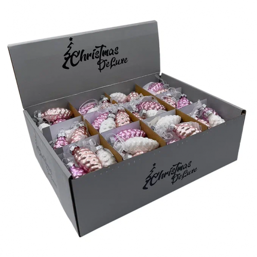 Набор стеклянных украшений Гроздь Шишек, 3 шт., 6 см., лилово-розовый, Christmas DeLuxe (89873) в Санкт-Петербурге