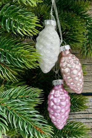 Набор стеклянных украшений Гроздь Шишек, 3 шт., 6 см., лилово-розовый, Christmas DeLuxe (89873)