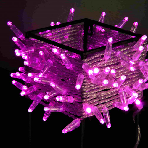 Светодиодная нить 100 розовых LED ламп, 10 м., 24В, статика, прозрачный провод ПВХ, Teamprof (TPF-S10C-24V-CT/P)
