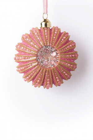 Винтажная стеклянная подвеска Камелия 9*4,5 см., 1 шт., розовый, Karlsbach (14466)