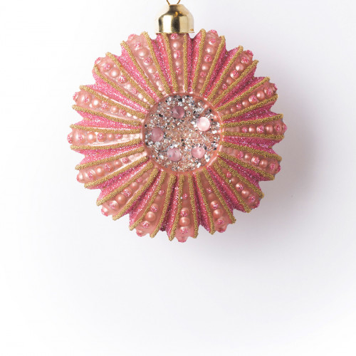 Винтажная стеклянная подвеска Камелия 9*4,5 см., 1 шт., розовый, Karlsbach (14466)