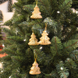 Украшение Елочка с блестками золото 4шт., 5х5 см. (522678)