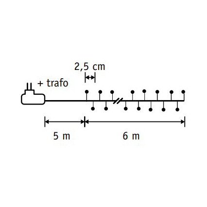Светодиодная нить Капли 240 белых ламп, 6 м., 24В, серебряный провод, LUCA (84910)