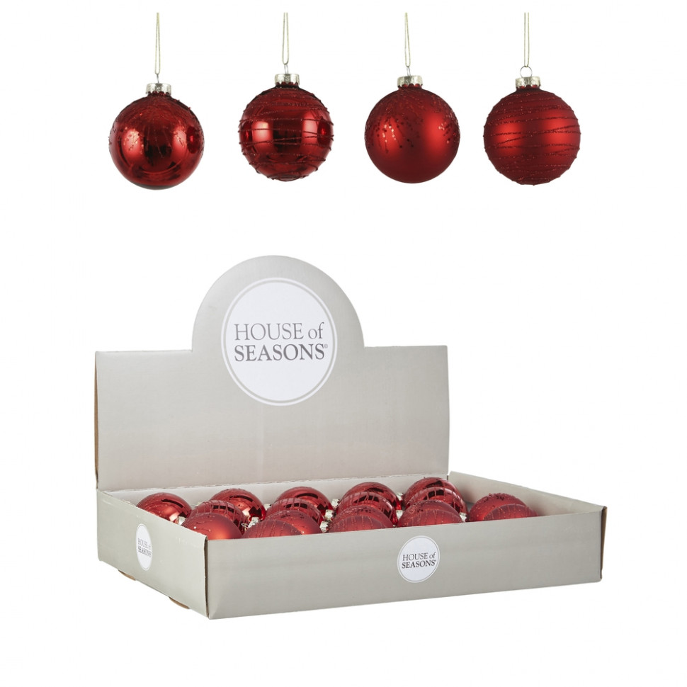 Набор стеклянных шаров Грааль 70 мм., 18 шт., красный, Christmas DeLuxe (86791)