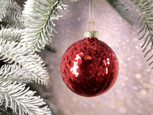 Набор стеклянных шаров Грааль 70 мм., 18 шт., красный, Christmas DeLuxe (86791) — 