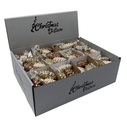 Набор стеклянных украшений Гроздь Шишек, 3 шт., 6 см., шампань, бронза, молочный, Christmas DeLuxe (89874) в Санкт-Петербурге