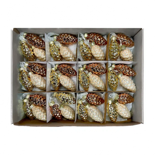 Набор стеклянных украшений Гроздь Шишек, 3 шт., 6 см., шампань, бронза, молочный, Christmas DeLuxe (89874) в Санкт-Петербурге