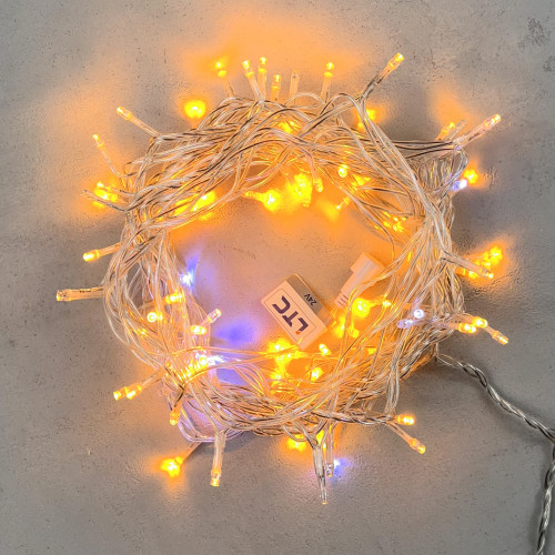 Светодиодная гирлянда с белым бликующим диодом 10 м, 220-230V., 100 желтых LED ламп, прозрачный ПВХ, LTC (PST100BLW-10-2Y)