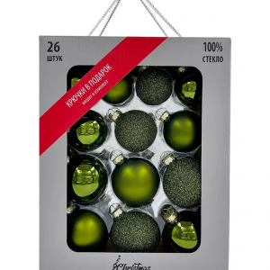 Набор стеклянных шаров Зеленый Микс 26 шт., Christmas DeLuxe (86775)