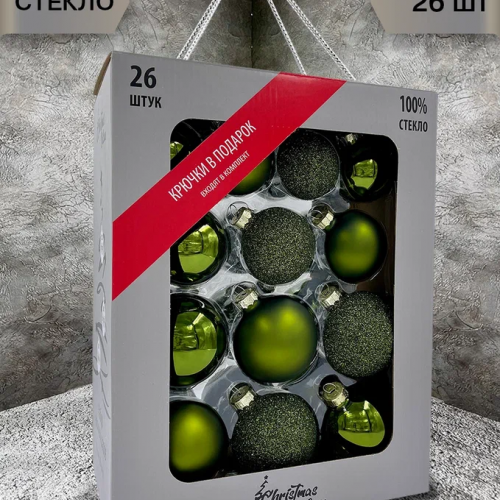 Набор стеклянных шаров Зеленый Микс 26 шт., Christmas DeLuxe (86775)