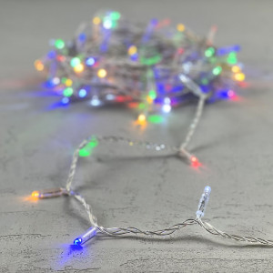Светодиодная гирлянда с колпачком 100 разноцветных LED ламп 10 м., мерцание, 24В., прозрачный провод ПВХ, IP65, LTC (PST100BLWCAP-10-1M)
