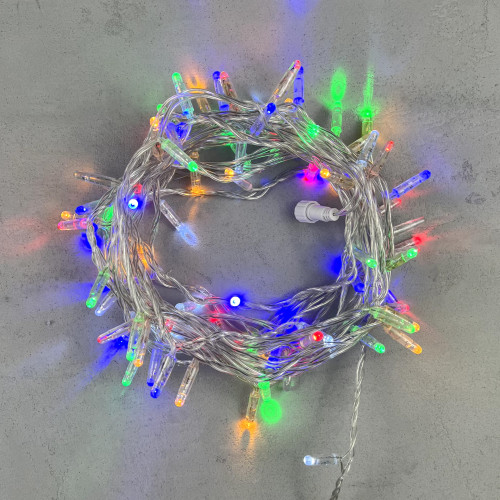 Светодиодная гирлянда с колпачком 100 разноцветных LED ламп 10 м., мерцание, 24В., прозрачный провод ПВХ, IP65, LTC (PST100BLWCAP-10-1M)