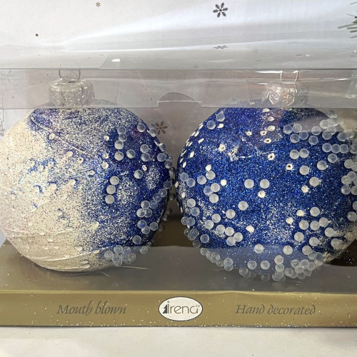 Набор стеклянных шаров  Снежная Феерия, 2 шт., синий, Irena CO (91104)