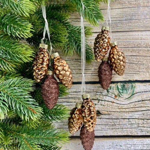 Набор стеклянных украшений Гроздь Шишек, 3 шт., 6 см., бронза, Christmas DeLuxe (89881) в Санкт-Петербурге