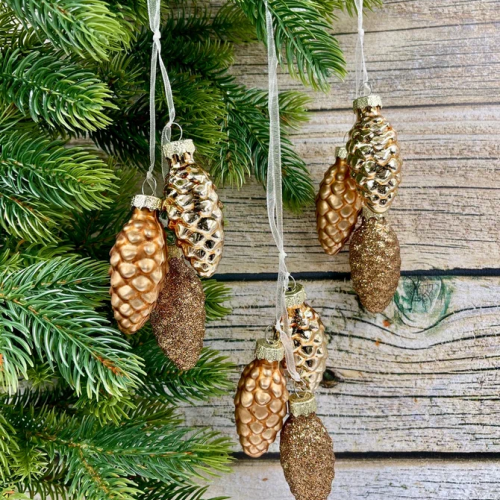 Набор стеклянных украшений Гроздь Шишек, 3 шт., 6 см., бронза, Christmas DeLuxe (89881) в Санкт-Петербурге