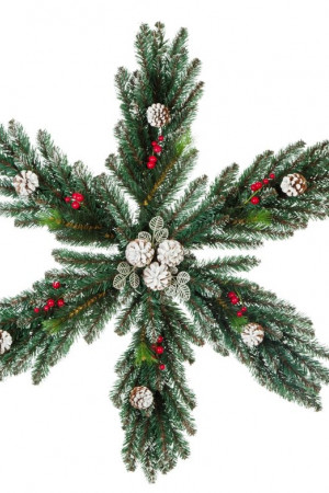 Рождественская снежинка Мечта с шишками и ягодами заснеженная 60 см., ЕлкиТорг (52005) 