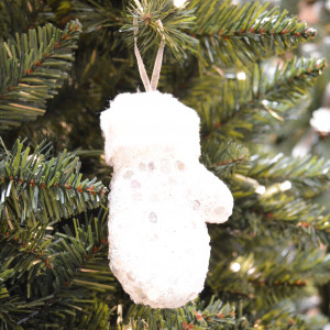 Украшение Варежка белая с блестками 11х7 см. (522753)