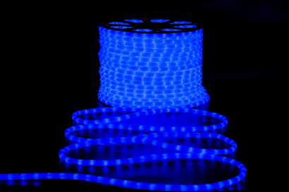 Дюралайт светодиодный 2-х проводной, диаметр 13 мм., 220В, синие LED лампы 36 шт на 1 м., бухта 100 м., матовый, статика, Teamprof (TPF-DL-2WHM-100-240-B)