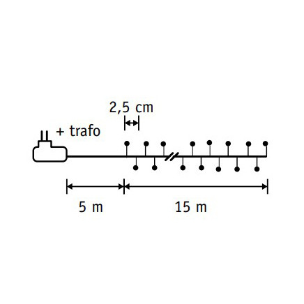 Светодиодная нить Капли 600 белых ламп, 15 м., 24В, серебряный провод, LUCA (84912)