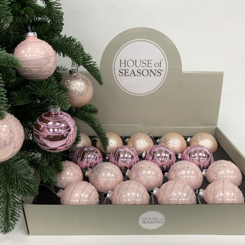 Набор стеклянных шаров Розовый пунш 70 мм., 18 шт., нежно-розовый, Christmas DeLuxe (86793)