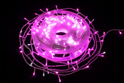 Светодиодная нить с мерцающим диодом 40 м., 220V, 400 розовых LED ламп, белый провод ПВХ, соединяемая, Winner Light (P.01.6w.400+)