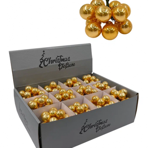 Гроздь стеклянных шаров Ягодный хоровод 2 см., 10 шт., глянец, золото,  Christmas DeLuxe (13861) в Санкт-Петербурге