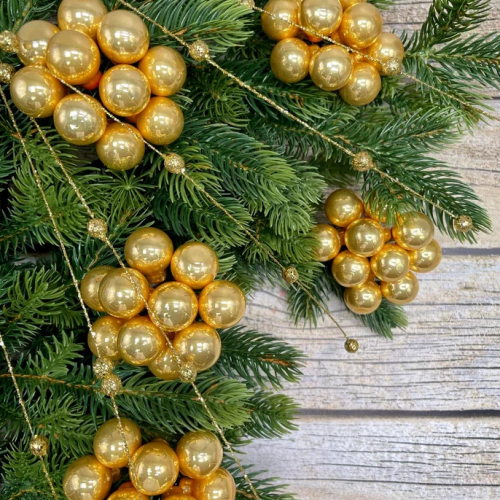 Гроздь стеклянных шаров Ягодный хоровод 2 см., 10 шт., глянец, золото,  Christmas DeLuxe (13861) в Санкт-Петербурге