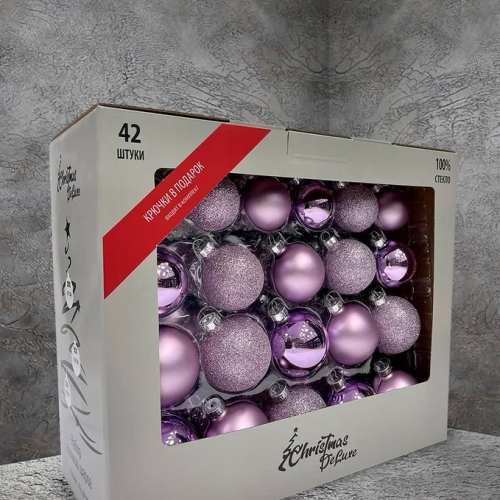 Набор стеклянных шаров Лавандовый микс 42 шт., Christmas De Luxe (87168)