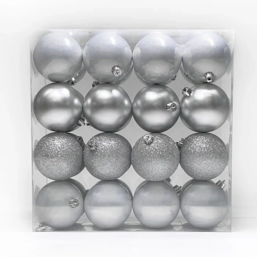Набор пластиковых шаров Онтарио 80 мм., серебро, 32 шт., Christmas DeLuxe (89590)