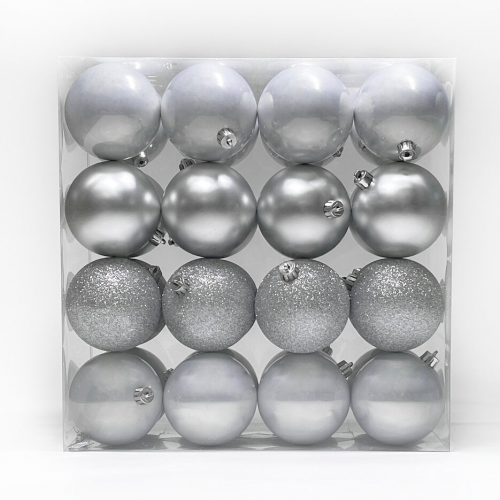 Набор пластиковых шаров Онтарио 80 мм., серебро, 32 шт., Christmas DeLuxe (89590)