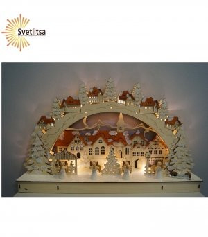 Горка рождественская 3D, Рождественский городок, выс/дл. 28 х 45,5 см., 11 led ламп (15-102)