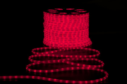 Дюралайт светодиодный 2-х проводной, диаметр 13 мм., 220В, красные LED лампы 36 шт на 1 м., бухта 100 м., матовый, статика, Teamprof (TPF-DL-2WHM-100-240-R)