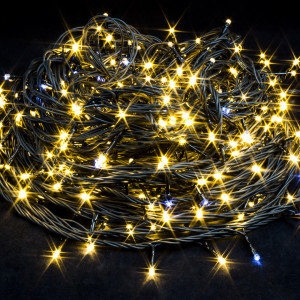 Светодиодная нить с мерцающим диодом 40 м., 220V, 400 теплых белых LED ламп, черный провод ПВХ, соединяемая, Winner Light (ww.01.6B.400+)