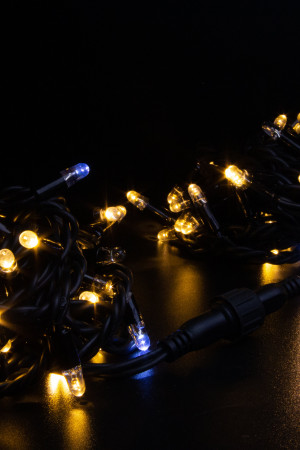 Светодиодная нить 100 теплых белых LED ламп, 10 м., 220В, мерцание, черный резиновый провод, Teamprof (TPF-S10CF-220V-RB/WW)
